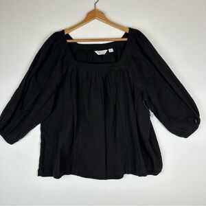 NWT Caffe' Marrakech Peasant Square Neck Popover Tunic Top Black Boho